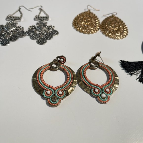 Bundle of 4 Bohemian Earrings, Black Tassel's, Silver and Gold Combination - Picture 4 of 11